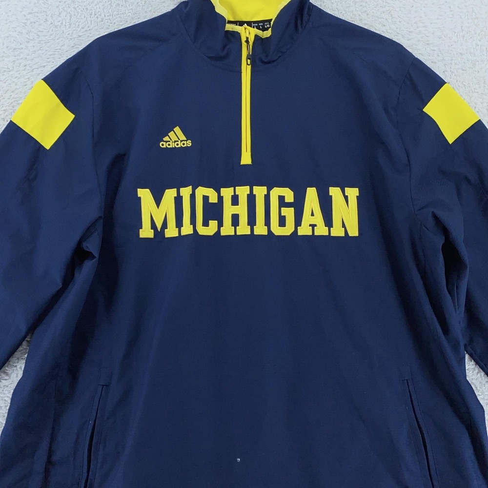 Michigan Wolverines Adidas Pullover Jacket Mens Large Navy Yellow‎ NCAA Football